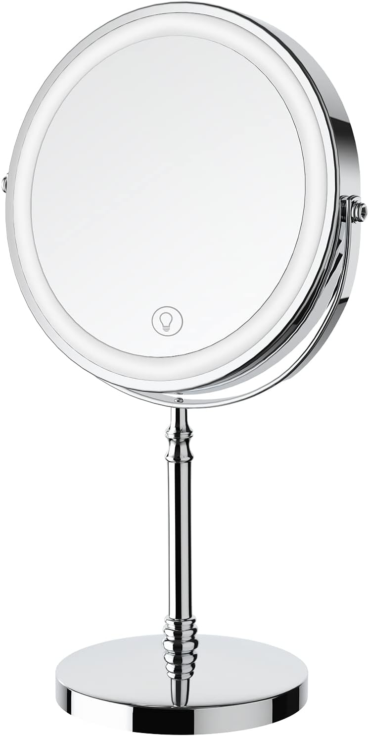 Lighted Makeup Mirror, 3000 mAh Rechargeable Double Sided Magnifying Vanity Mirror with 3 Colors, 1x/10x, 360° Rotation