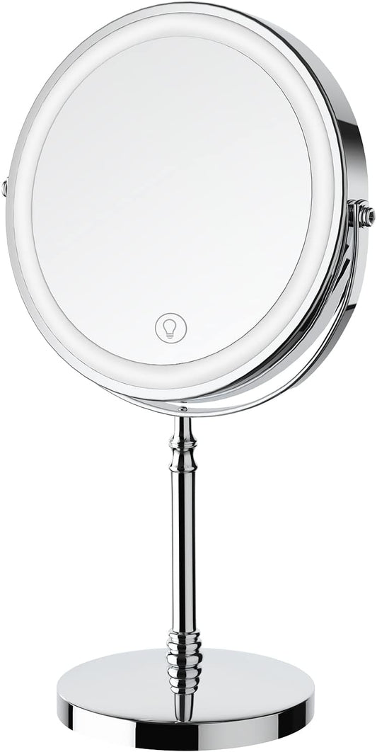 Lighted Makeup Mirror, 3000 mAh Rechargeable Double Sided Magnifying Vanity Mirror with 3 Colors, 1x/10x, 360° Rotation