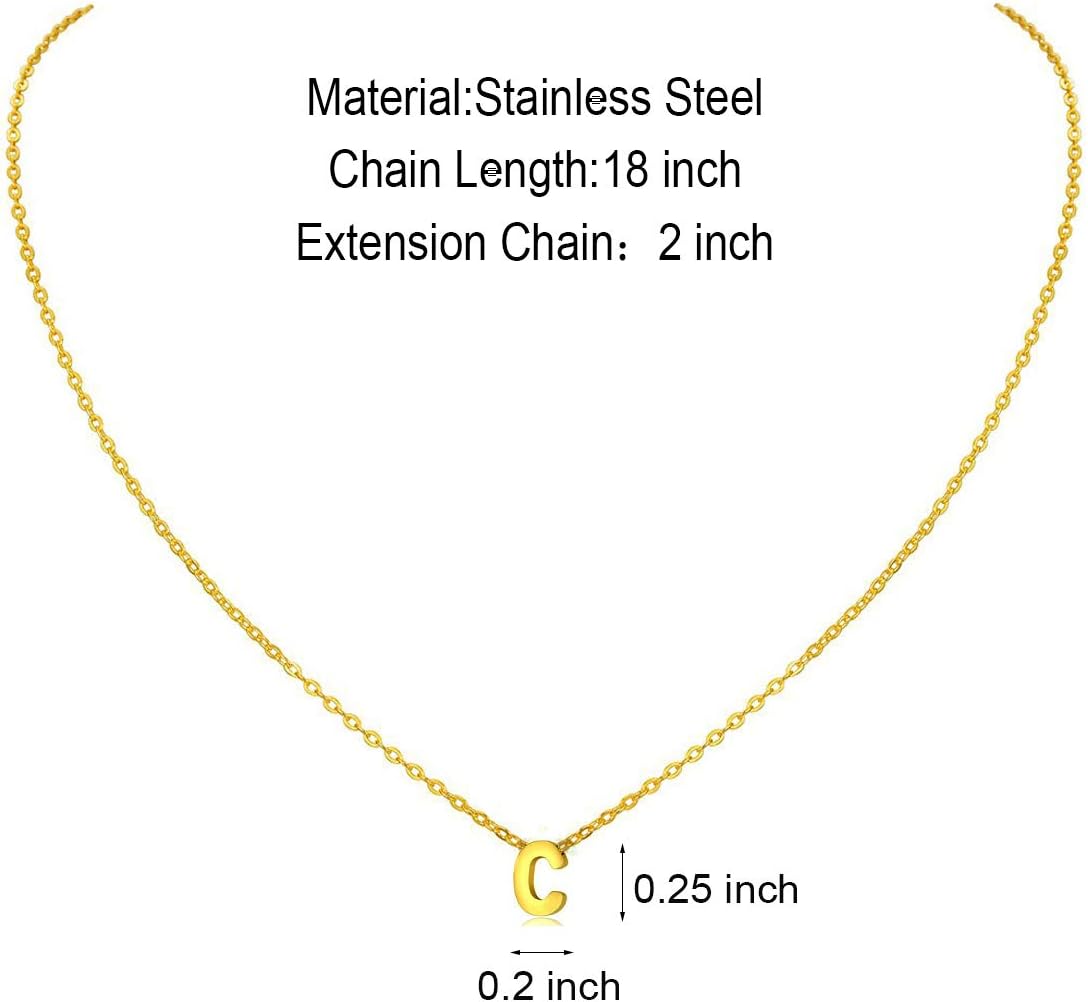 Initial Necklace: 18K Gold Plated Personalized Tiny Letter Name Pendant for Women