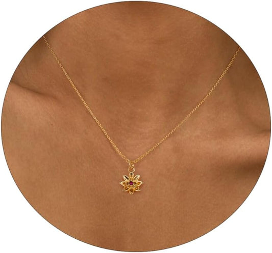 Dainty Birth Flower Necklace with Emerald Birthstone, 14K Gold Plated Cubic Zirconia Pendant, Birthday Gift for Women
