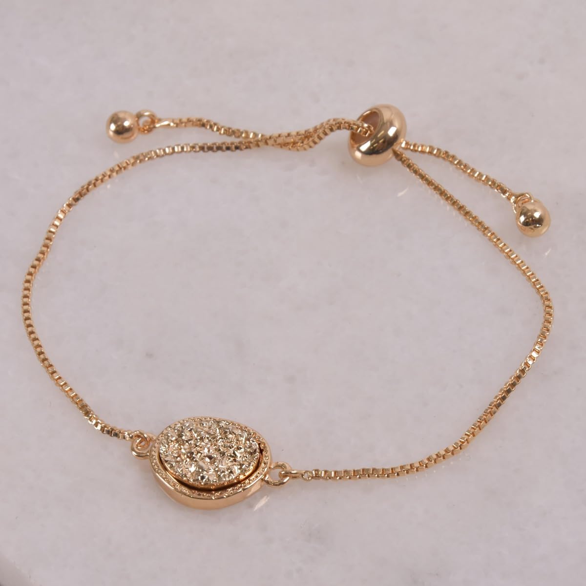 Humble Chic NY Simulated Druzy Chain Bracelet for Women - Boho Stackable Adjustable Bolo Slider Bracelet