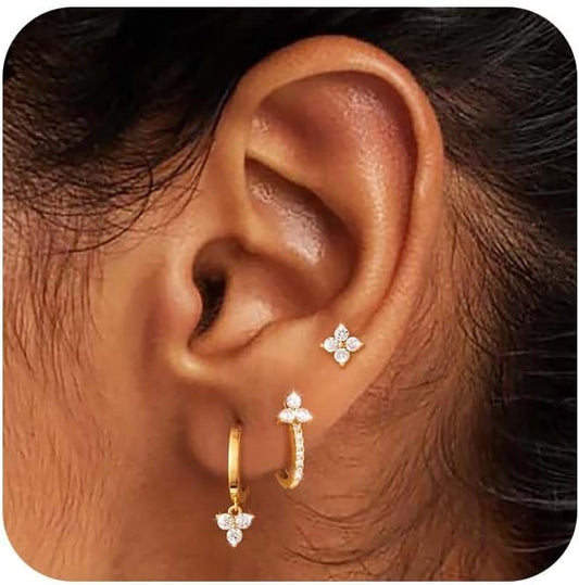 Freekiss 3 Pairs Gold Hoop Earrings Set: Dainty Stud Earrings Trendy Small 14K Gold Plated Hypoallergenic Dangle Cartilage