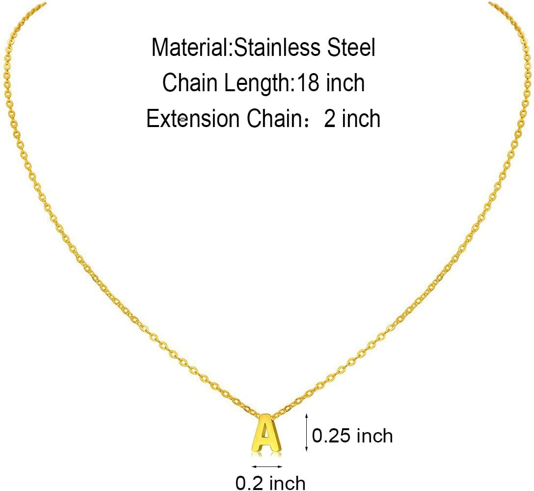 Initial Necklace: 18K Gold Plated Personalized Tiny Letter Name Pendant for Women