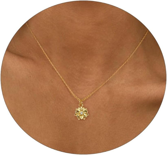 Dainty Birth Flower Necklace with Emerald Birthstone, 14K Gold Plated Cubic Zirconia Pendant, Birthday Gift for Women