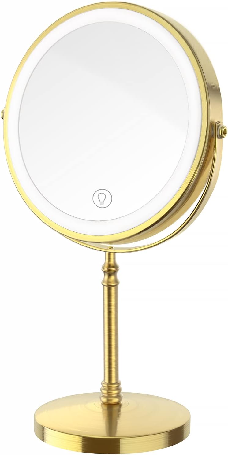 Lighted Makeup Mirror, 3000 mAh Rechargeable Double Sided Magnifying Vanity Mirror with 3 Colors, 1x/10x, 360° Rotation