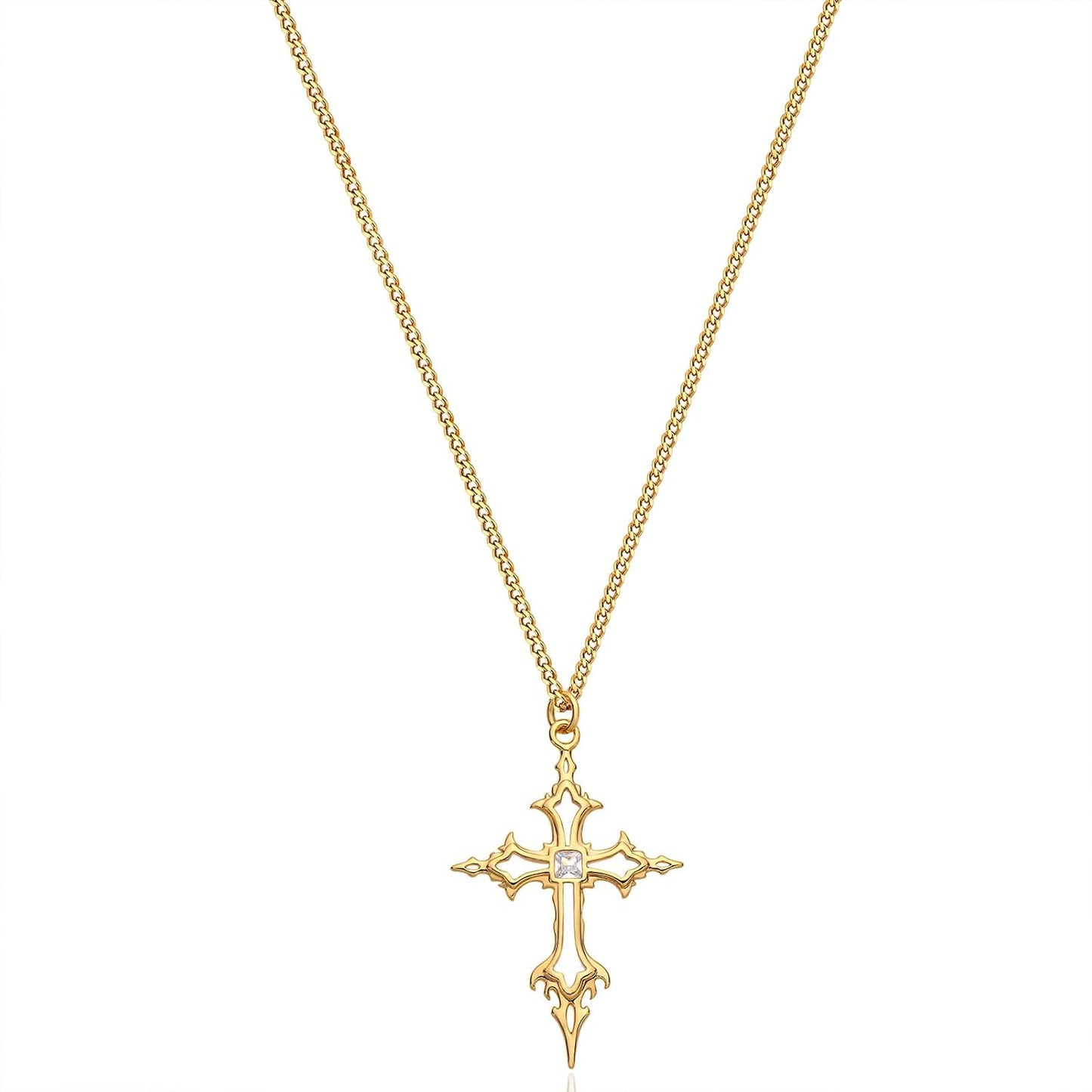 14K Gold Cross Pendant Necklace for Women – Adjustable Dainty Chain, Faith Jewelry