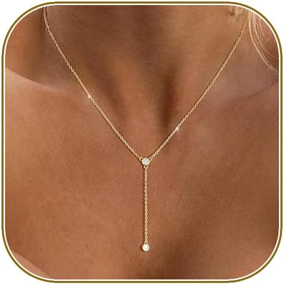 14K Gold Plated/Silver Lariat Necklace - Y-Shaped Layered Beaded Chain for Women