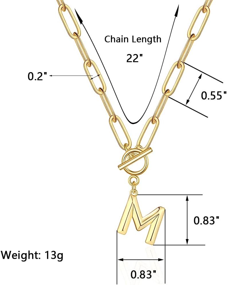 Women's Hip Hop Style A-Z Initial Necklace - OT Buckle Adjustable Thick Brass Chain, Personalized Alphabet Pendant