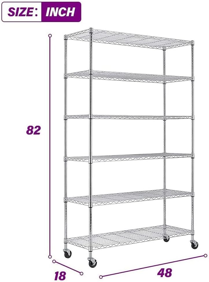 Wire Shelving Unit Storage Cart Metal Shelf Rolling Utility Cart 2100Lbs Capacity with 6 Tier Casters