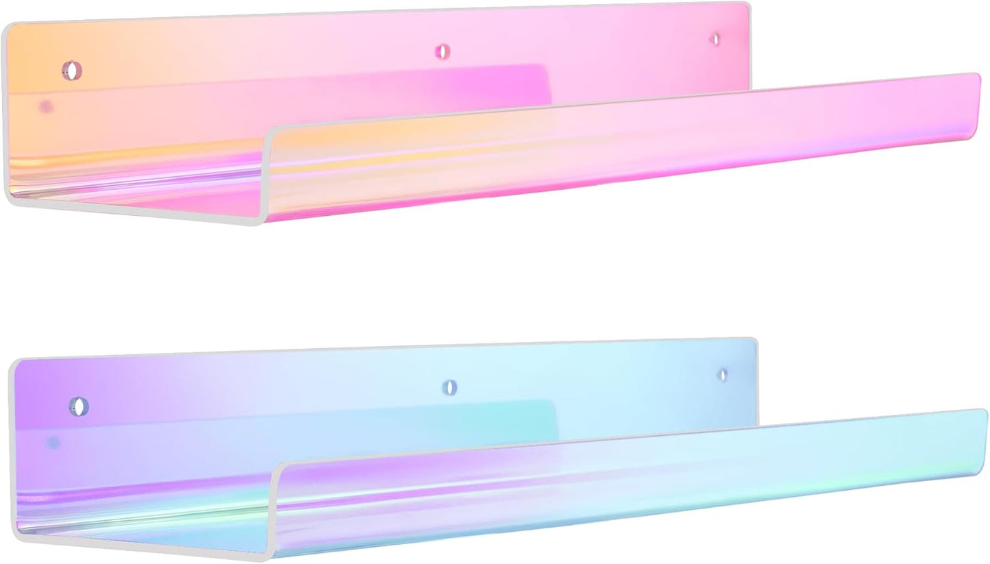 Acrylic Shelves for Bathroom Storage, 15" Floating Shelves Wall Organizer, 2 Pack