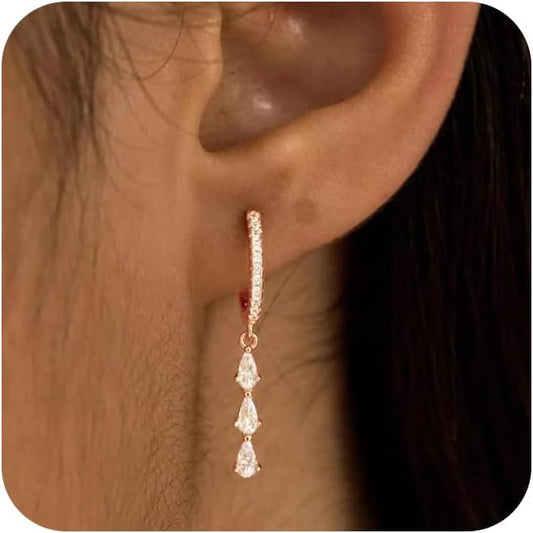 14K Gold Plated Butterfly Dangle Earrings for Women - Dainty, Trendy, CZ Drop Earrings - Simple Long Dangling Jewelry