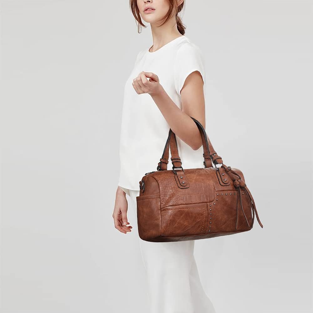 Women Soft Vegan Leather Barrel Bags Large  HandleTotes Satchel Handbags Shoulder Purse