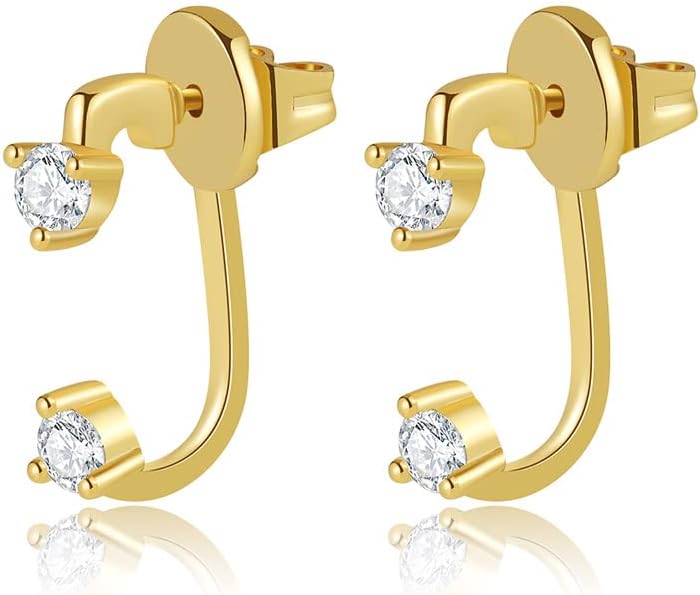 14K Gold Plated Triple Huggie Illusion Stud Earrings | Double Huggie Hoop Earrings for One Hole | Gold Hoop Earrings for Women