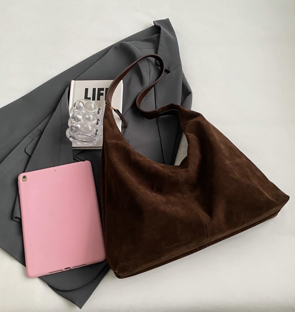 Trendy Suede Crescent Shoulder Bag Women Tote Bag Satchels Crossbody Purse Top-handle Travel Handbag