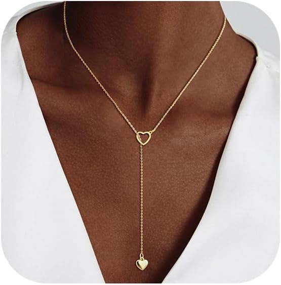 Lariat Gold Necklace for Women: Dainty 14K Gold Plated/Silver Y-Shaped Beaded Drop Chain, Trendy Gift