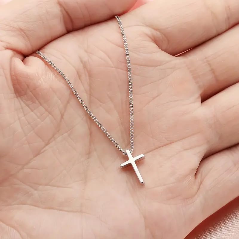 Ascoy Two-Tone Cross Necklace, 14K Gold & Silver Plated Minimalist Dainty Chain, Religious Gift & Everyday Jewelry for Women