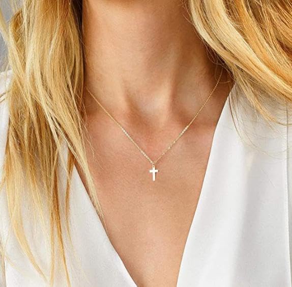 Two-Tone Cross Necklace, 14K Gold & Silver Plated Minimalist Dainty Chain, Religious Gift & Everyday Jewelry for Women