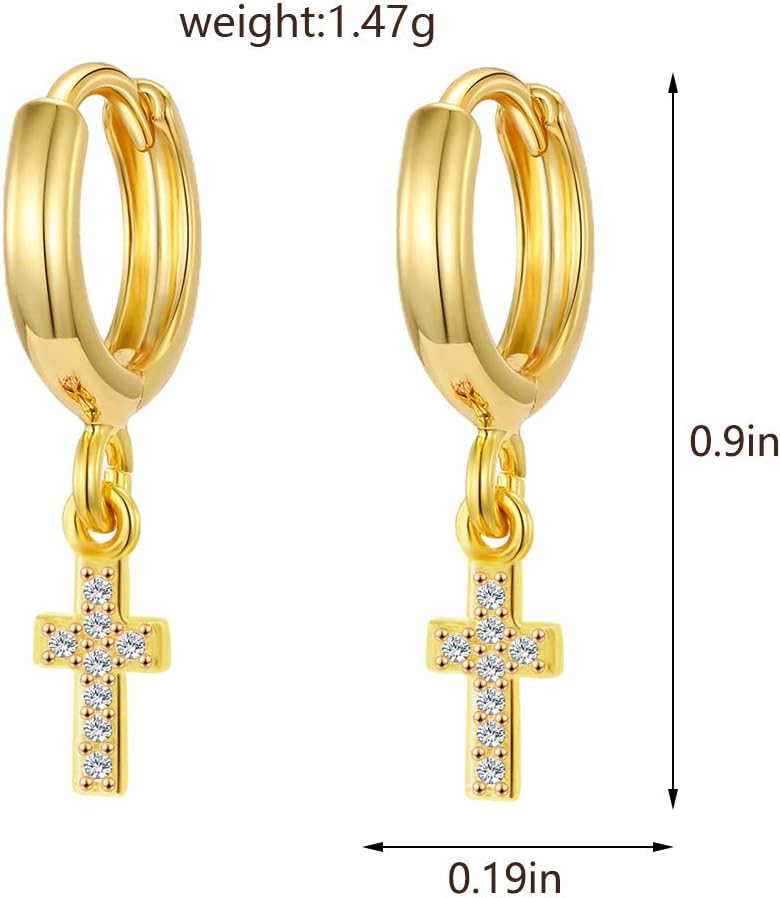 Gold Huggie Small Hoop Earrings with Charm Personalized /Star/Cross/Lock/Key 18k Gold Plated Crystal Drop Dangle Earrings for Women
