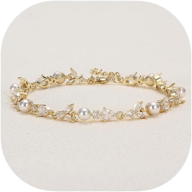Crysdue Wedding Bridal Link Bracelet for Brides Bridesmaids, Marquise Cubic Zirconia Tennis Bracelets for Women Prom Jewelry
