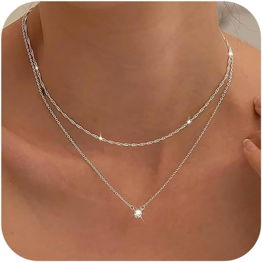 Diamond Necklaces for Women, Dainty S925 Sterling Silver/ 14K Gold Choker Necklace Simple Silver CZ Jewelry Necklaces for Women Trendy Gifts