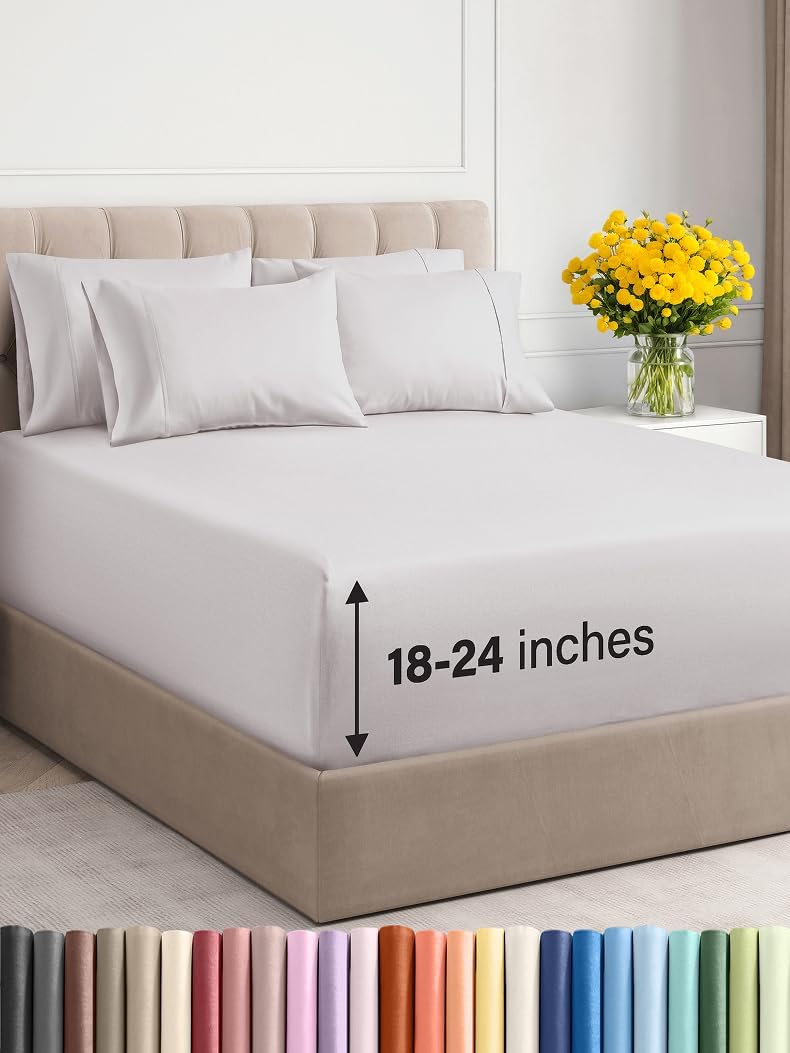Extra Deep King Sheet Set - 6 count Breathable and Cooling Sheets Easy，Extra Deep Pockets
