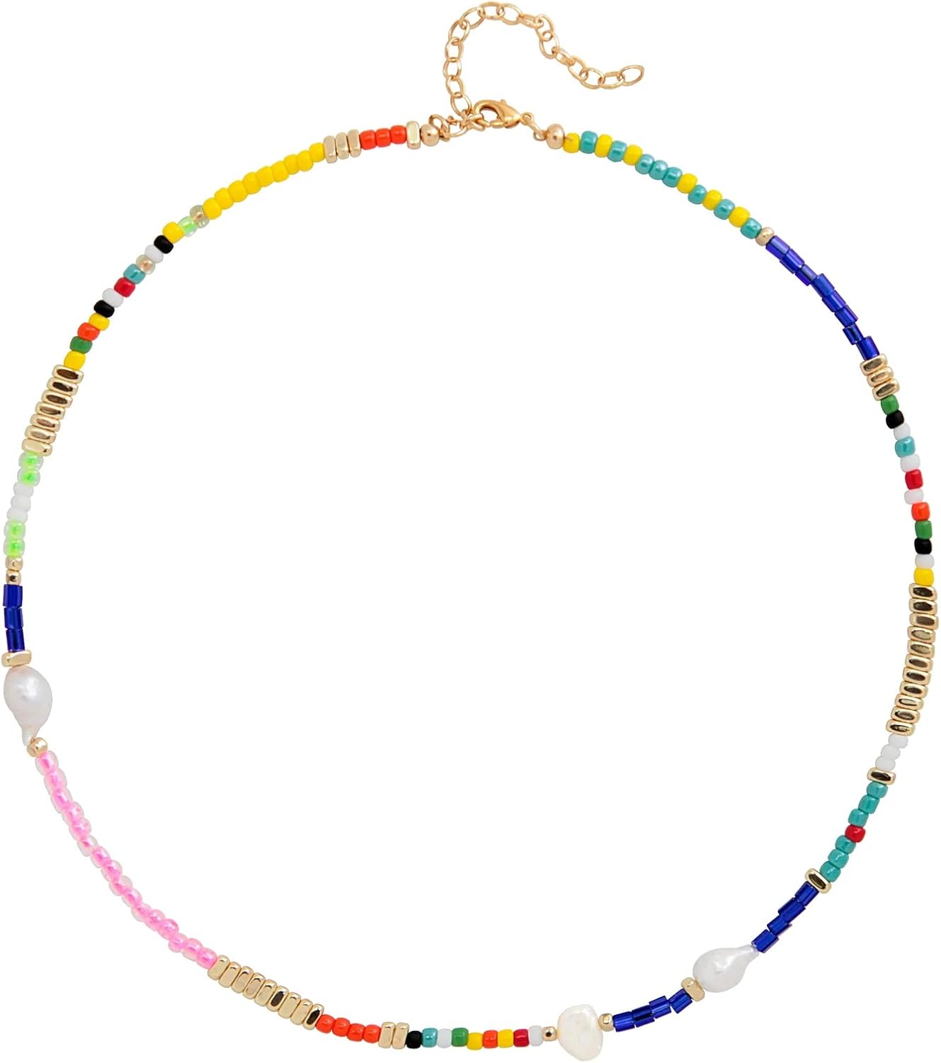 Colorful Beaded Necklace - Freshwater Pearl & Evil Eye Pendant, Stainless Steel 18K Gold Plated Y2K Trendy Jewelry for Women & Teen Girls