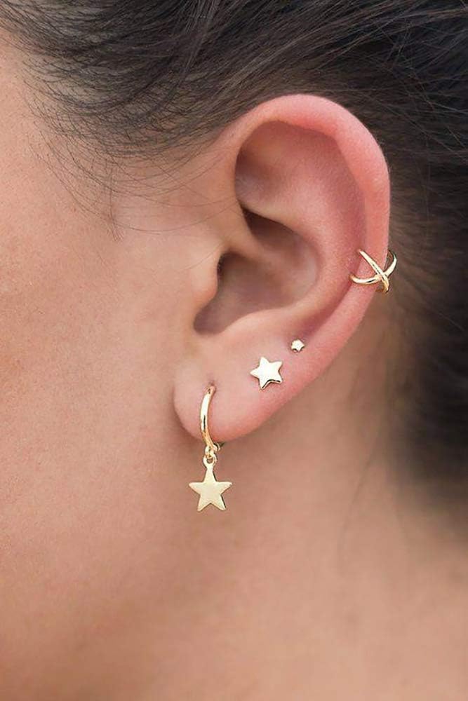 Gold Huggie Small Hoop Earrings with Charm Personalized /Star/Cross/Lock/Key 18k Gold Plated Crystal Drop Dangle Earrings for Women