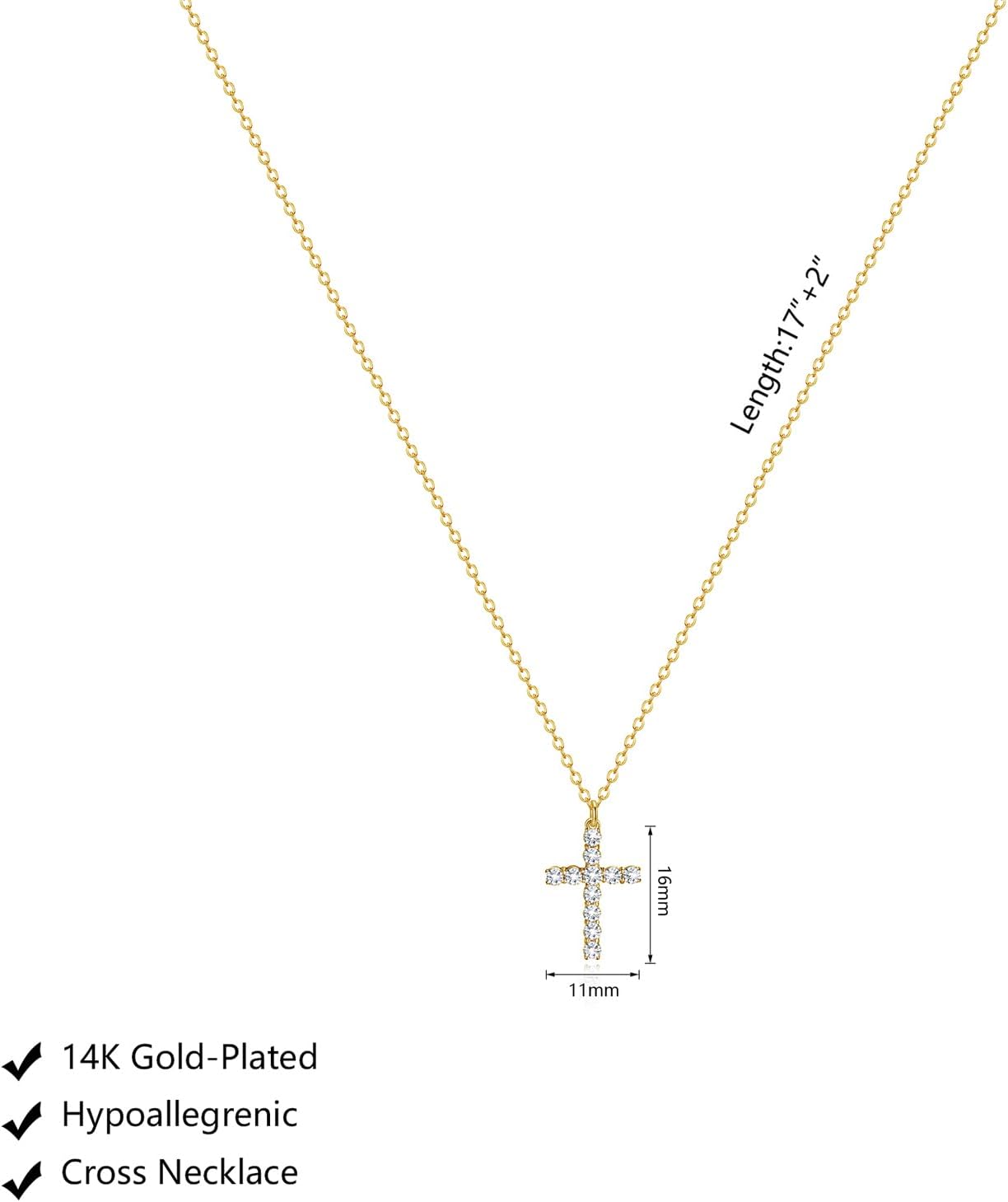 Tiny Cubic Zirconia Cross Necklace: 18K Gold/Silver Plated Dainty Layered Pendant For Women, Minimalist Faith Jewelry Gift