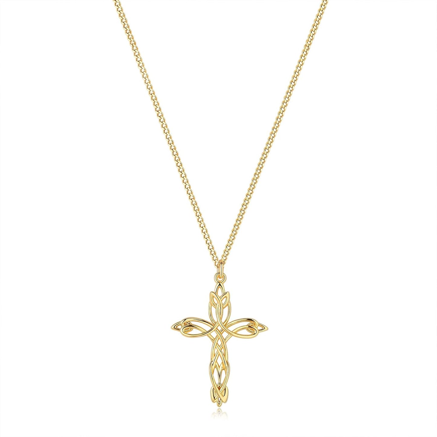 Gold Iris Cross Necklace – 14K Plated CZ Pendant for Women