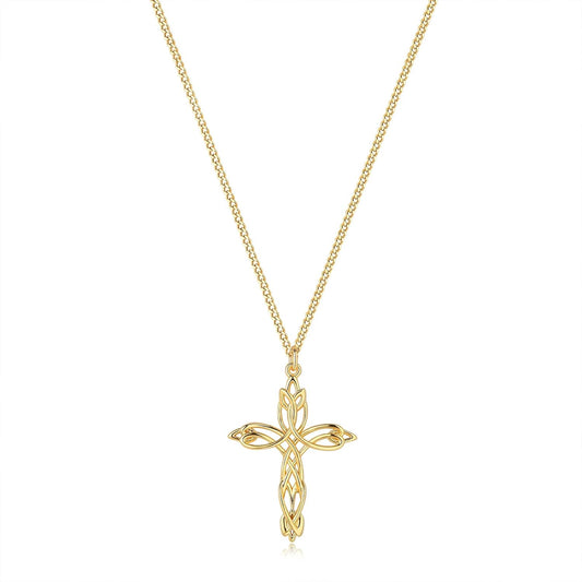 Gold Iris Cross Necklace – 14K Plated CZ Pendant for Women