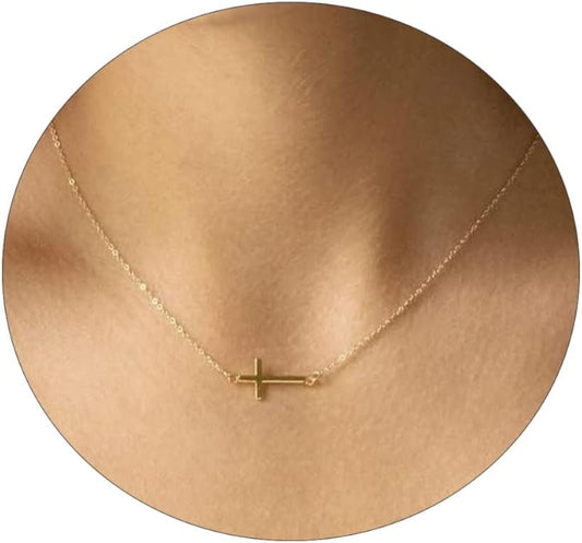Two-Tone Cross Necklace, 14K Gold & Silver Plated Minimalist Dainty Chain, Religious Gift & Everyday Jewelry for Women