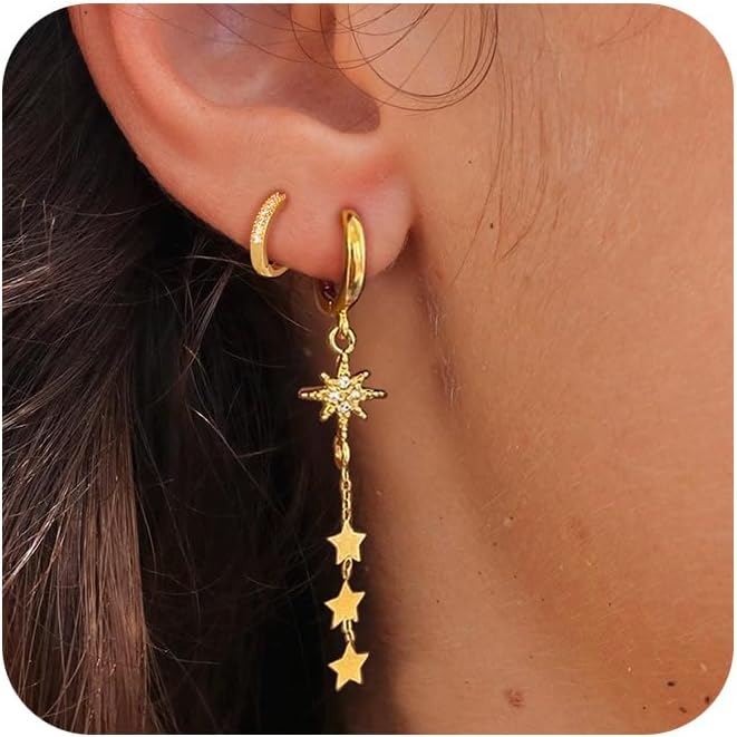 14K Gold Plated Butterfly Dangle Earrings for Women - Dainty, Trendy, CZ Drop Earrings - Simple Long Dangling Jewelry