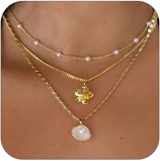 "14K Gold Plated Shell Necklace, Layered Conch & Starfish Pendant, Boho Beach Jewelry for Women, Summer Vacation Necklace, Trendy Coastal Charm"