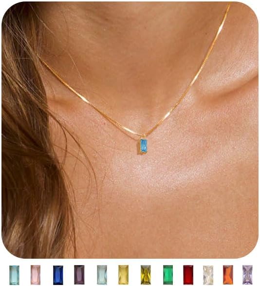 Emerald Birthstone Necklace, 14K Gold Plated Dainty Pendant for Women & Mothers, Green Cubic Zirconia Birthday Gift Jewelry