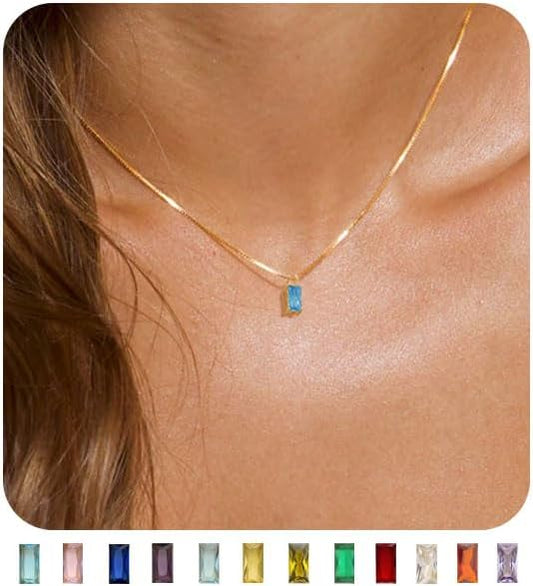 Emerald Birthstone Necklace, 14K Gold Plated Dainty Pendant for Women & Mothers, Green Cubic Zirconia Birthday Gift Jewelry