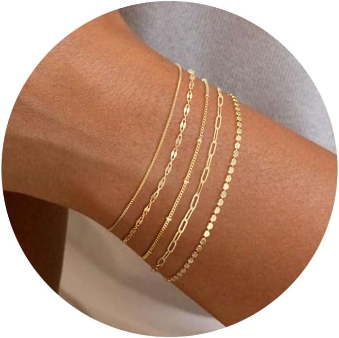 Gold Bracelets for Women, 14K Dainty Gold Plated Stackable Bracelets for Women Trendy Waterproof CZ Tennis Bracelet Set