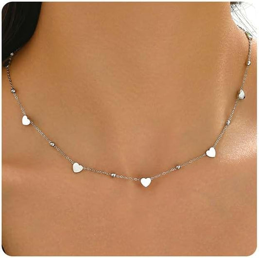 Colorful Beaded Necklace - Freshwater Pearl & Evil Eye Pendant, Stainless Steel 18K Gold Plated Y2K Trendy Jewelry for Women & Teen Girls