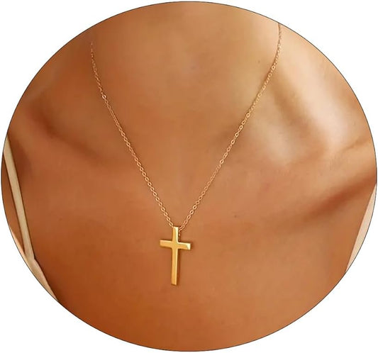 Two-Tone Cross Necklace, 14K Gold & Silver Plated Minimalist Dainty Chain, Religious Gift & Everyday Jewelry for Women