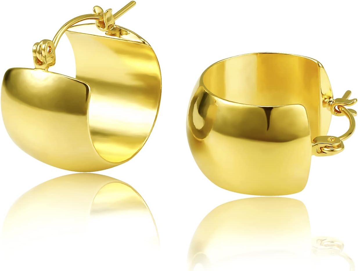 Chunky Gold Hoop Earrings for Women, 14k Gold Plated Thick Triple Hoop Earrings Hypoallergenic Trendy Chunky Gold Hoops