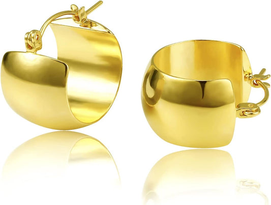 Chunky Gold Hoop Earrings for Women, 14k Gold Plated Thick Triple Hoop Earrings Hypoallergenic Trendy Chunky Gold Hoops