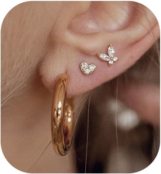 Gold Earrings for Women, 14k Gold Plated Dangle Huggie Earrings for Women Trendy Dainty Gold Hoop Earring Stacks  Pearl Chain Drop Cartilage