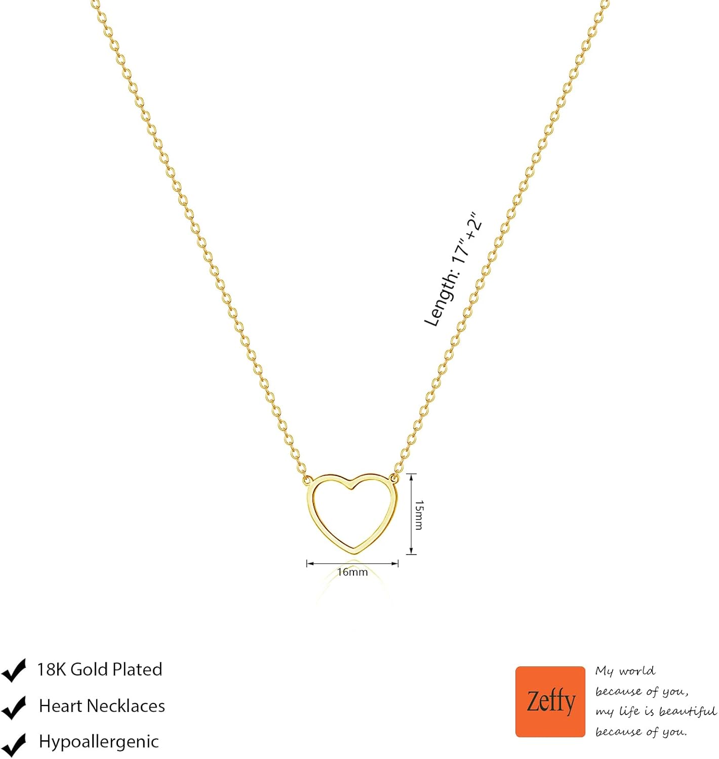 Heart Necklace: 18K Gold/Silver Plated Tiny Pendant, Dainty Valentine's Gift For Women & Teens
