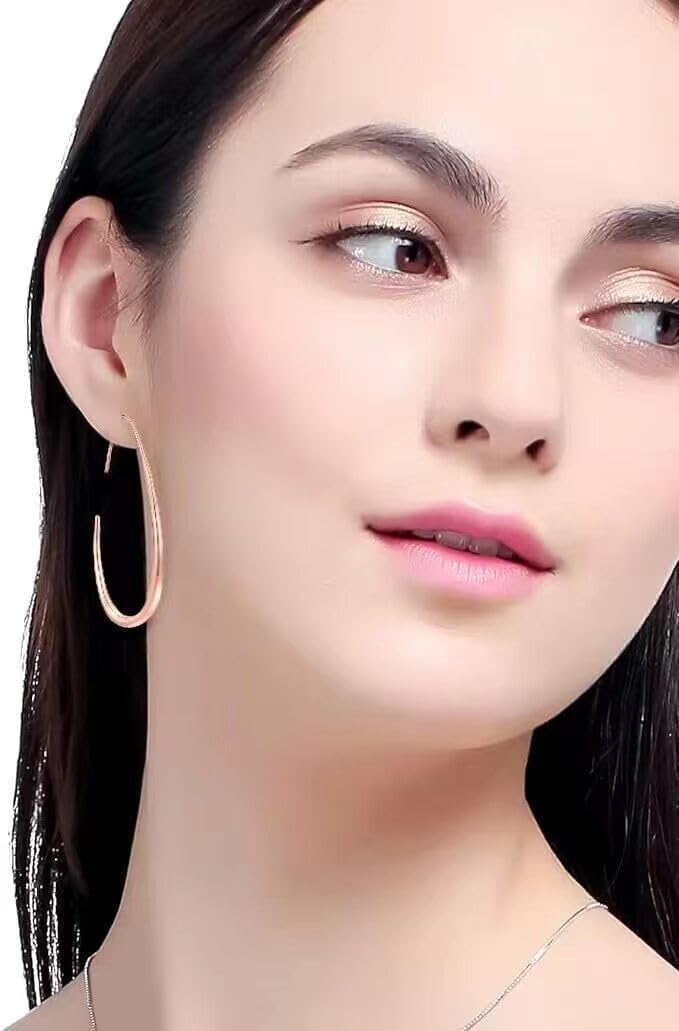 Lightweight Teardrop Hoop Earrings for Women - 14k Gold/White Gold Plated Large Oval Pull Through Hoop Earrings High