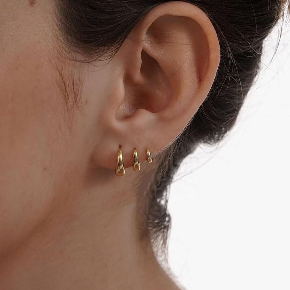 Gold Hoop Earrings Set for Women Trendy, 14K Gold Plated Lightweight Small Gold/Silver Hoop Earrings for Women Chunky Open