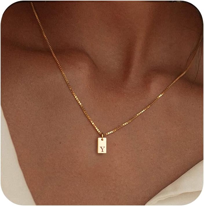 Personalized Initial Necklace: 14K Gold Plated Dainty Letter Name Pendant for Women, Custom Tag Jewelry