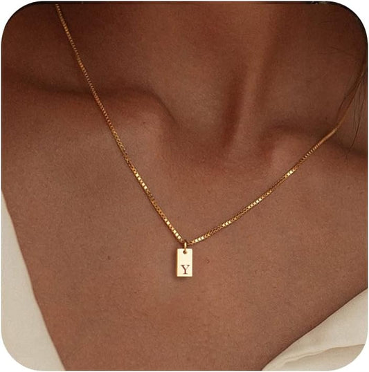 Personalized Initial Necklace: 14K Gold Plated Dainty Letter Name Pendant for Women, Custom Tag Jewelry
