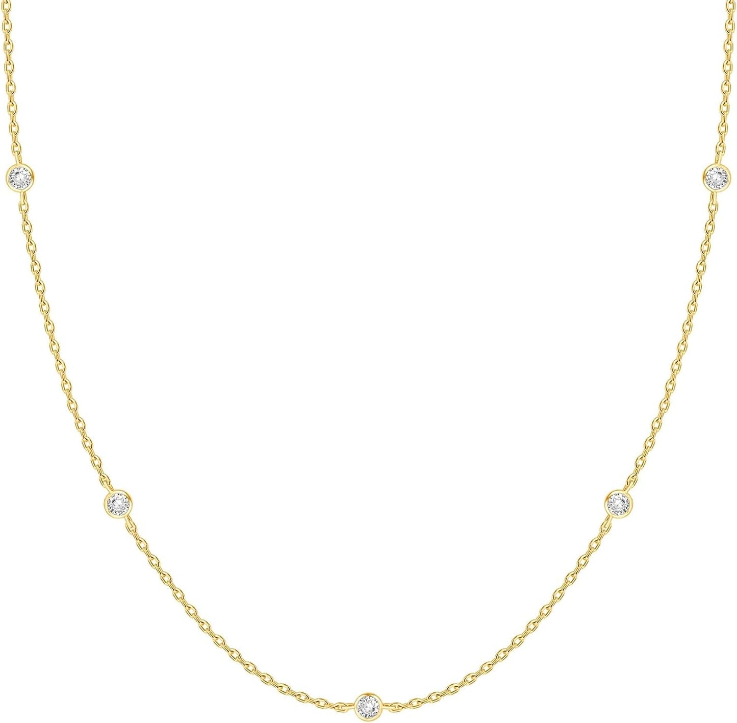 14K Gold Plated Station Necklace - Simulated Diamond BTY Layering Necklaces - Womens CZ Chain