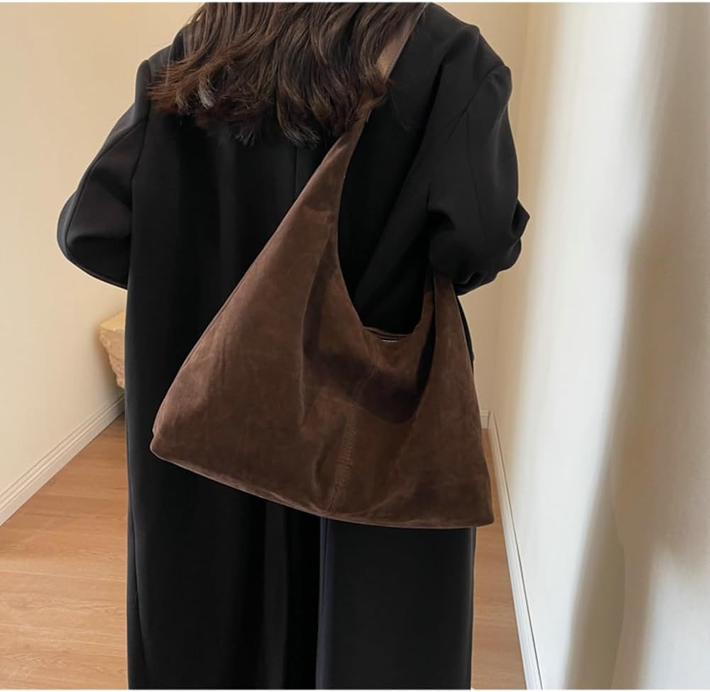 Trendy Suede Crescent Shoulder Bag Women Tote Bag Satchels Crossbody Purse Top-handle Travel Handbag