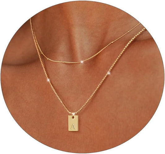 14K Gold Plated Initial Necklace, Personalized A-Z Letter Pendant, Dainty Minimalist Jewelry Gift for Women