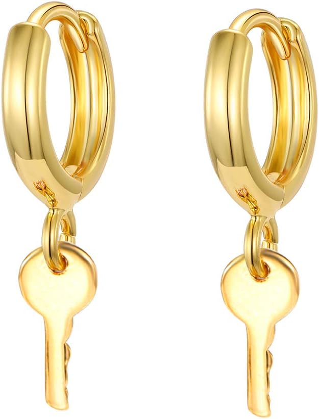 Gold Huggie Small Hoop Earrings with Charm Personalized /Star/Cross/Lock/Key 18k Gold Plated Crystal Drop Dangle Earrings for Women